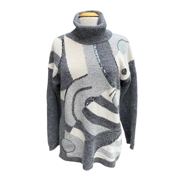 Vintage Cristina Silk Angora Sequins Sweater Sz M Beaded Avant Garde Artsy Tunic - Picture 1 of 16